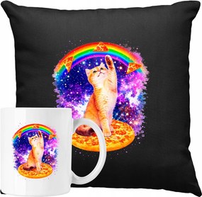 Bögre szett Macska a pizzán az űrben Ajándék ötlet