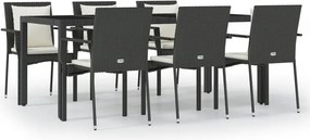 vidaXL 7 részes fekete polyrattan kerti étkezőgarnitúra párnával
