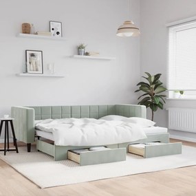 világosszürke kihúzható bársony heverő fiókkal 80 x 200 cm