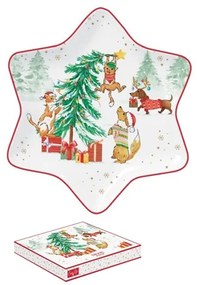 Cicás kutyás karácsonyi porcelán csillag tálca Christmas Gang