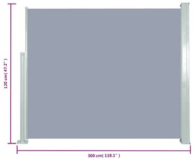 szürke behúzható oldalsó napellenző 120 x 300 cm