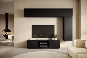 Loftia Mini RTV szekrény 160 cm nyitott polcokkal - fekete / fekete matt