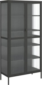 vidaXL fekete üveg és acél magasszekrény 85 x 40 x 180 cm