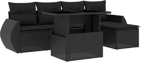 vidaXL 6 részes fekete polyrattan kerti ülőgarnitúra párnákkal
