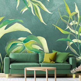 Gario Fotótapéta Monstera levelek sötétzöld alapon Anyag: Vlies, Méret: 100 x 70 cm