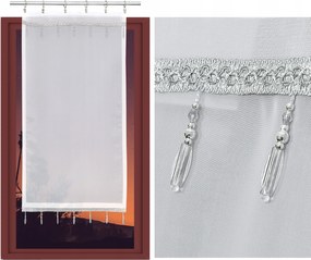 Kész függöny panel, fátyol képernyő fehér, szürke gyöngyökkel 50x100 cm széles