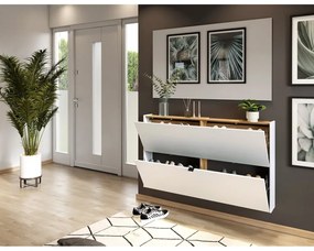 Fehér billenő ajtós függő cipőtartó tölgyfa dekorral 140x83x18 cm Ameca – Germania