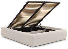 Fehér kárpitozott ágyneműtartós-ágytámla nélkül franciaágy ágyráccsal 180x200 cm Inera – Bobochic Paris