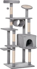 PawHut Oszlop Karcolófa 165cm Karcoló Felülettel és Ülepítőkkel Kiscicák és Felnőtt Macskák Részére 4,5kg-ig, Szürke, 60x50x165cm | Aosom