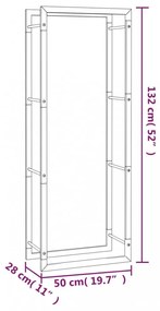 fekete acél tűzifatároló állvány 50x28x132 cm