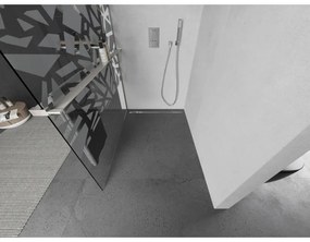 Mexen Kioto+, Walk-In zuhanyparaván polccal és akasztóval 90 x 200 cm, 8 mm átlátszó üveg fehér mintás, csiszolt acél profil, 800-090-121-97-85