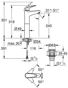 GROHE 24331001 - SWIFT mosdócsaptelep 319 mm, fényes króm