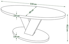 Mazzoni LOVA Elegáns Dió/Beige Taupe - OVÁLIS DOHÁNYZÓASZTAL 110x60 cm MODERN KÁVÉZÓ ASZTAL