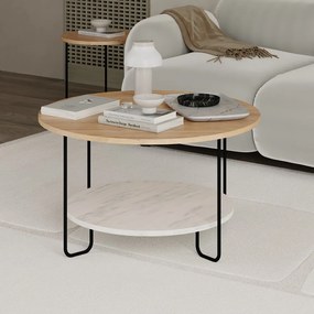 Natúr színű kerek dohányzóasztal tölgyfa dekoros asztallappal ø 80 cm Tonka – Marckeric