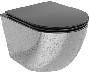 Mexen Lena, függő wc csésze 480x360x355 mm lassan süllyedő ülőfelülettel, matt fekete - ezüst mintás, 30224072