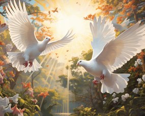 Poszter 76x60,5cm Galambok a reggelben