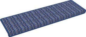 vidaXL Öntapadós lépcsőszőnyegek Csíkos 15 pcs Kék 65 x 21 x 4 cm