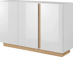 Komód, fehér/tölgy grandson/magasfényű fehér, CITY