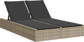 vidaXL világosszürke polyrattan dupla napozóágy párnával
