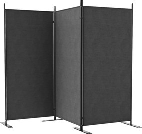 Outsunny 3-panelos hajtható és állítható kültéri szélnyíró széles talppal, poliészter és fém kerti elválasztó, 252x44x176 cm, UV30+, Sötétszürke | Aos