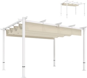 Outsunny 3,90 x 2,97 m behúzható tetős pergola — mágneses zár, UPF 30+ napvédelem, önálló kerti pavilon lefolyóval, bézs | Aosom