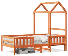 viaszbarna tömör fenyőfa ágykeret tetővel 75 x 190 cm