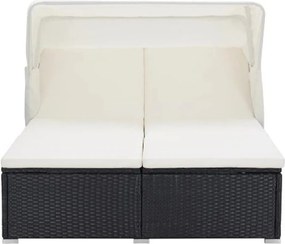 vidaXL kétszemélyes fekete polyrattan napozóágy párnával