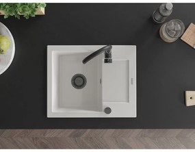 Mexen Enzo, gránit mosogató 576x465x174 mm, 1 kamrás, fehér, fekete szifonnal, 6506571005-20-B