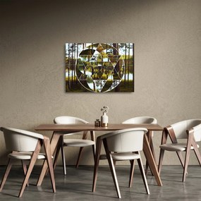 Kép - Geometrikus kollázs a skandináv erdők hátterében (üvegen) (70x50 cm)