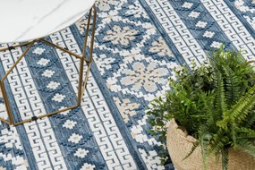 Szőnyeg Structural BOTANIC 65252 Boho, lapos szőtt az erkélyen, teraszon - sötétkék