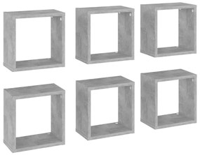 6 db betonszürke fali kockapolc 26 x 15 x 26 cm