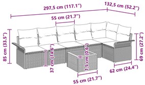 7 részes Kerti Kanapé Szett Párnákkal Bézs Poli Rattan Akác
