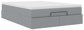 Ottomán ágykeret matraccal világosszürke 140x190 cm szövet