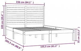 King Size fekete tömör fa ágykeret 150 x 200 cm