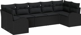 vidaXL Kerti Kanapé Szett párnával 7 pcs Fekete Poly Rattan