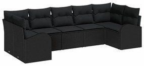 vidaXL Kerti Kanapé Szett párnával 7 pcs Fekete Poly Rattan