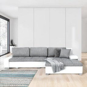 Ülőgarnitúra, műbőr fehér/szövet szürke melír, TONIKS