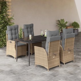 5 részes bézs polyrattan kerti étkezőgarnitúra párnákkal