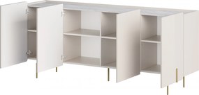 Malmi négyajtós komód 200 cm - kasmír / crema bianca / arany lábak