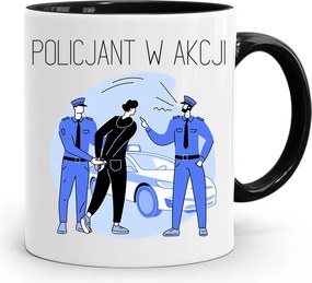 Fekete Bögre Rendőrnőnek Akcióban, fényképes nyomattal