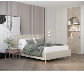 Bézs kárpitozott ágyneműtartós franciaágy ágyráccsal 180x200 cm Noto – Maison de Rêve