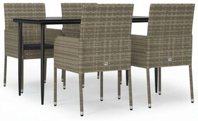 vidaXL 5 részes fekete és szürke polyrattan kerti étkezőszett párnával