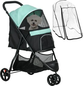 PawHut 2 az 1-ben Kutya Kocsi Kutya Babakocsi Esőfedéllel Összecsukható Kutyák és Macskák számára 10 kg-ig Macska Babakocsi Párnával Hálós Ablakokkal