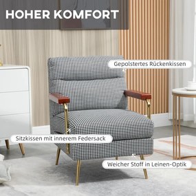 HOMCOM Retró dizájnú karosszék, kiegészítő szék, tyúklábminta, fa elemek, rugós mag, fekete-fehér