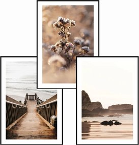 Poszterek 3db-os szett 30x40 A3 barna Bézs tåjkép tenger móló virågok