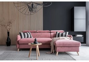 Világos rózsaszín bársony kinyitható sarokkanapé (jobb oldali) Sweet Harmony – Miuform