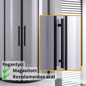 Stuxi Nizza Black 90x90 cm íves két tolóajtós zuhanykabin 6 mm vízlepergető biztonsági üveggel, fekete elemekkel, 190 cm magas, zuhanytálcával és szifonnal