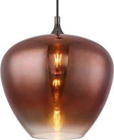 Globo 15548H2G Függeszték fém fekete matt, fém fekete-króm, réz színű/átlátszó színátmenetes üveg búra, fekete textil kábel, ø: 400mm, M: 1200mm, 1x E27 60W 230V izzó nélkül