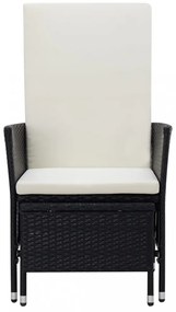 3 részes fekete polyrattan kerti bútorszett párnákkal