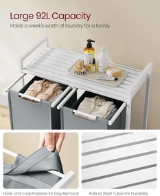 Szennyeskosár, 2 rekeszes, szennyeskosár polccal, fehér